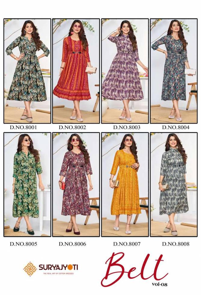 Belt Vol 8 By Suryajyoti Rayon Printed Designer Kurti Suppliers In India
